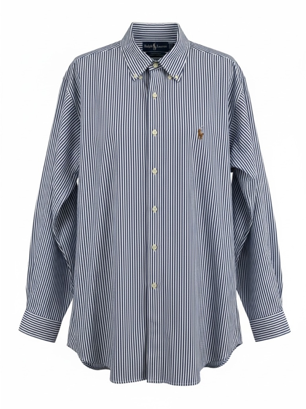 Ralph Lauren Yarmouth Blue White Pinstripe Oxford Shirt 17.5x36 Cotton Classic